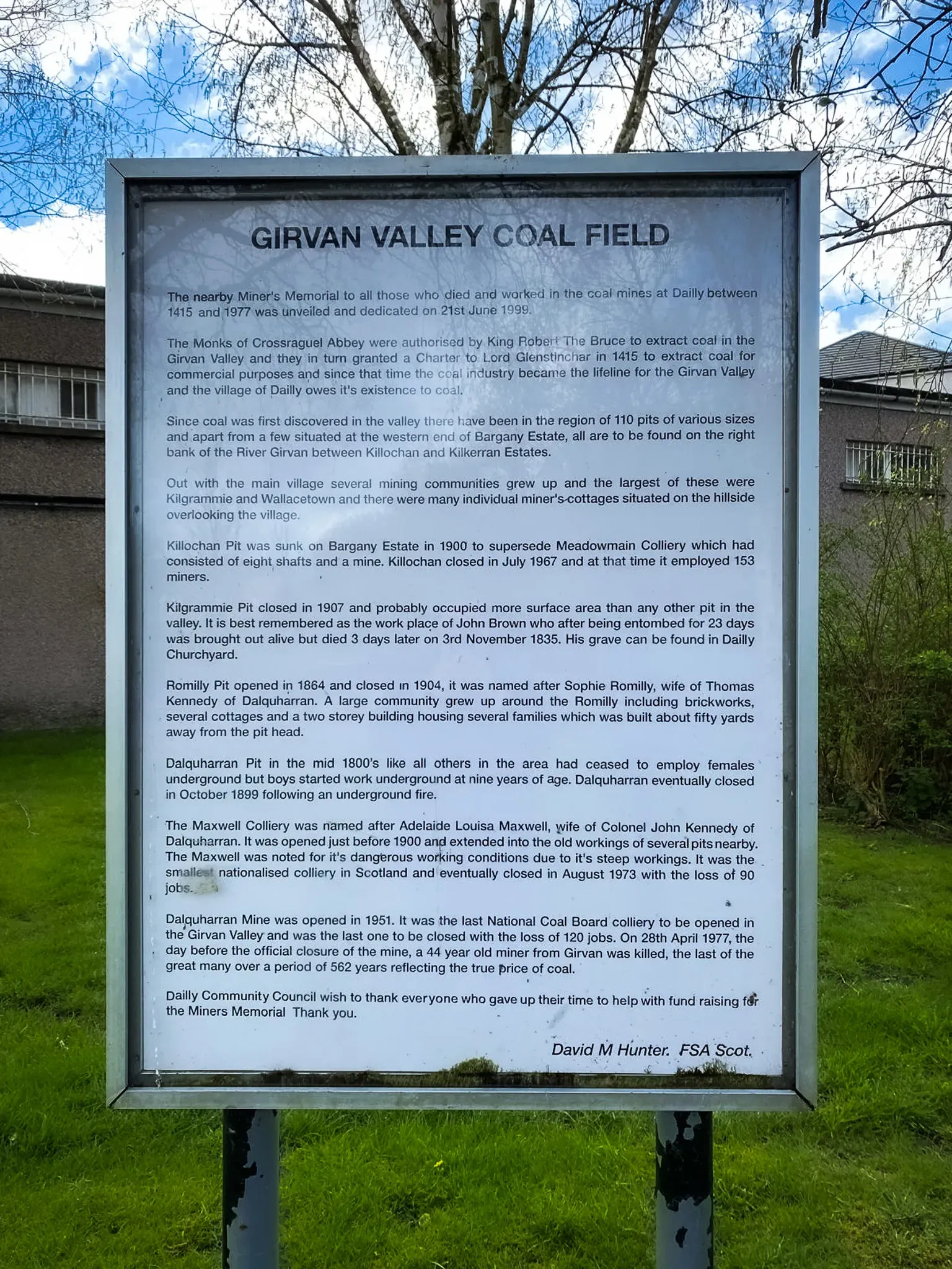 Girvan Valley Coal Field Information Board, West End, Dailly