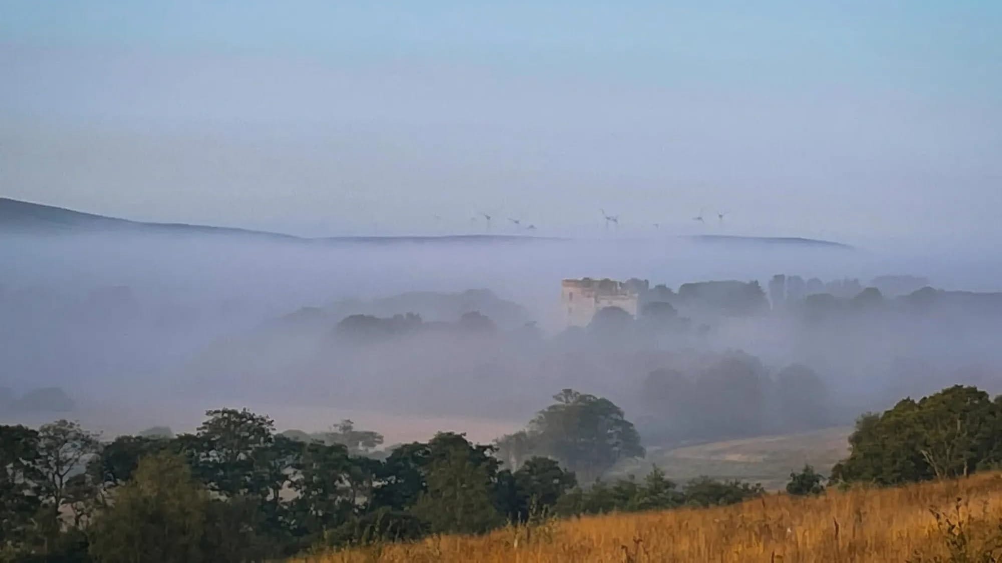 Morning mist over Dalquharran Estate Castles, Dailly